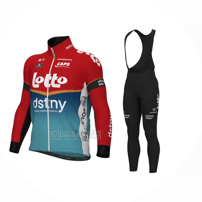 2024 Cycling Jersey Lotto Dstny Light Blue Red Long Sleeve And Bib Short